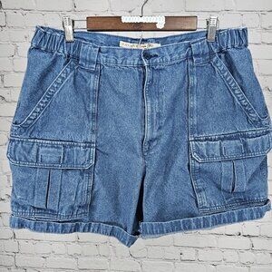 Savane Medium Light Wash High Rise Elastic Waist Wide Leg Mom Shorts Size 38 X 6